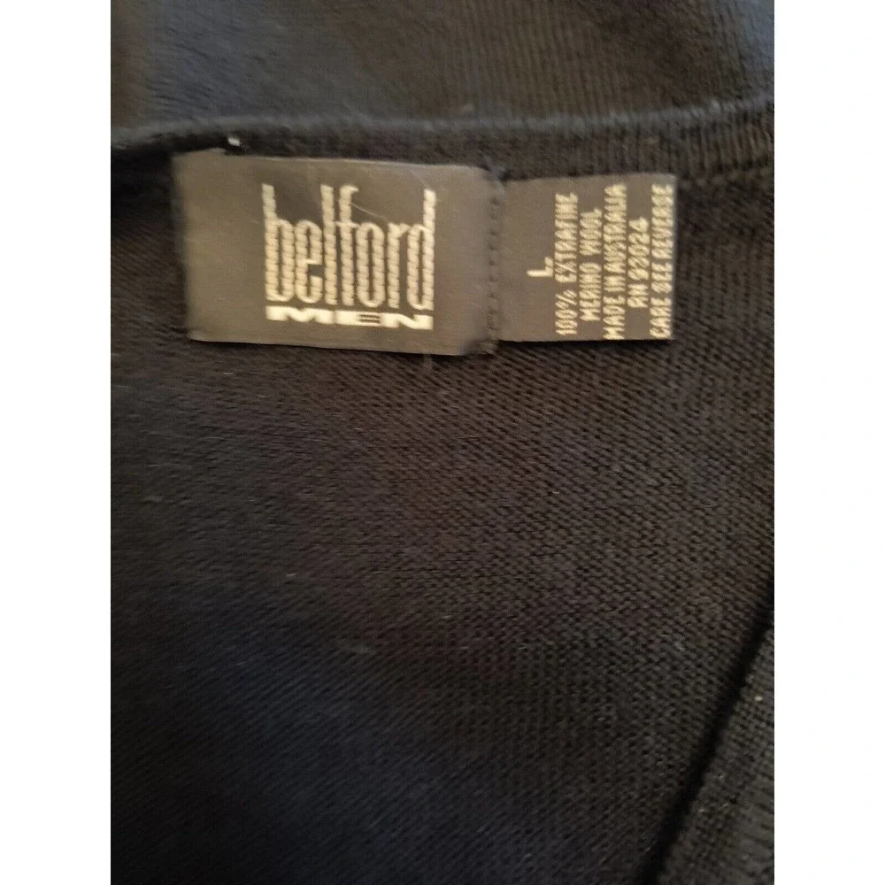 Belford 100% Extra Fine Merino Wool V-neck Long Sleeve Black Sweater Men's Sz L